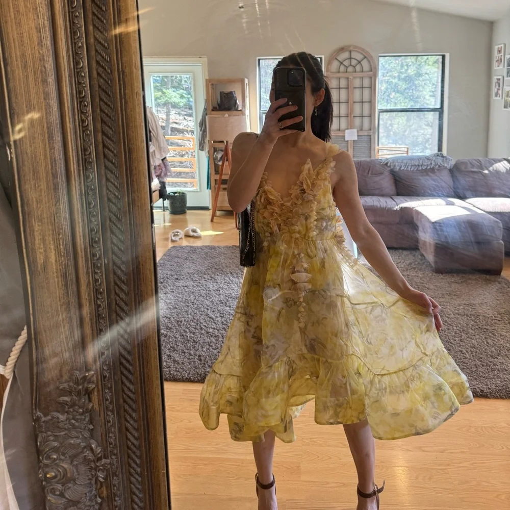 Zimmermann Harmony Asymmetrical Dress in Soft Yellow Floral - Picture 1 of 7